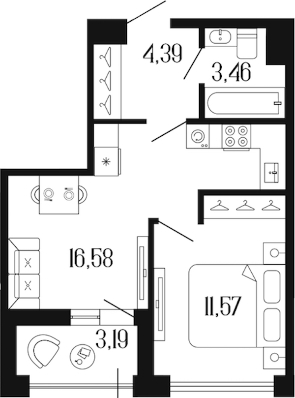 1-комнатная квартира 37.6 м², 2/12 эт., ЖК «Коллекционный дом 1919»